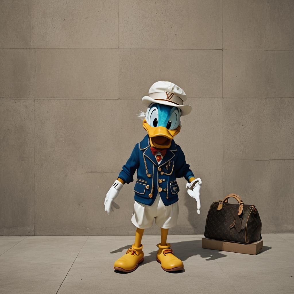 Donald Duck in Louis Vuitton: Cinematic Film Still