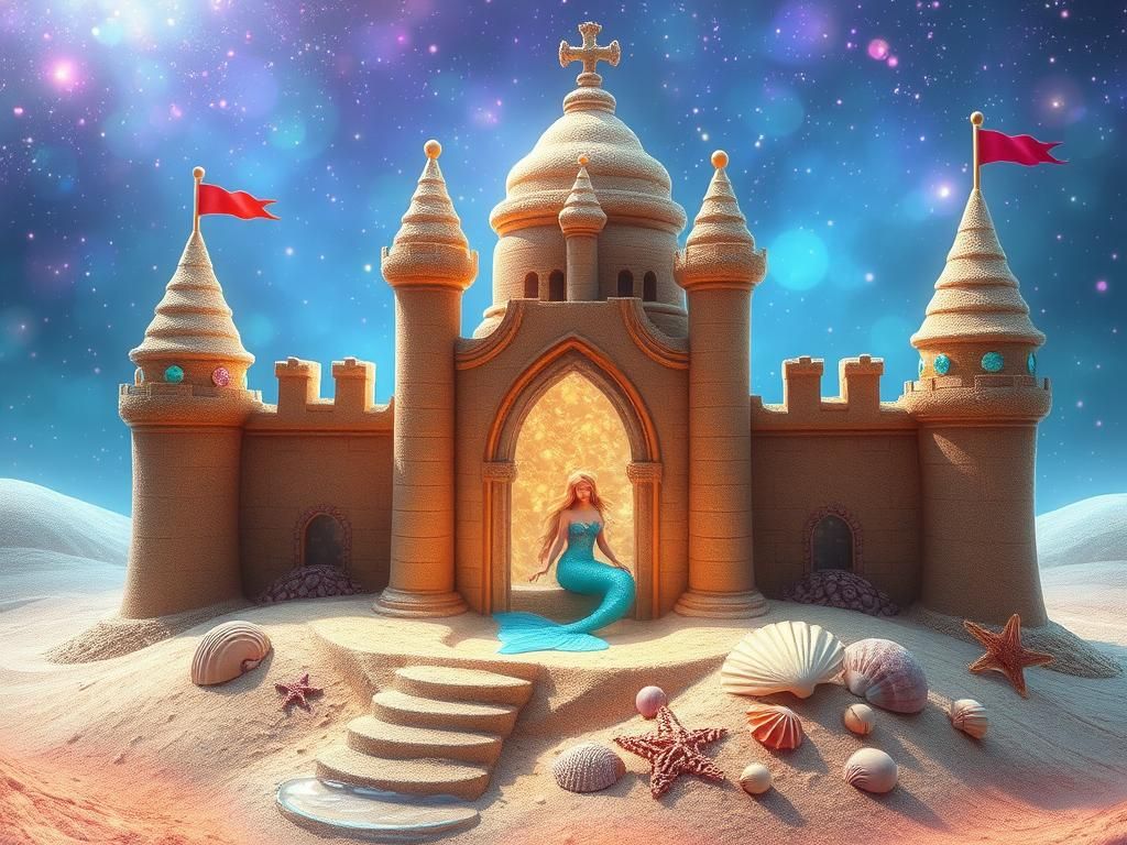 Enchanting Mermaid Sandcastle in Ethereal Dreamscape