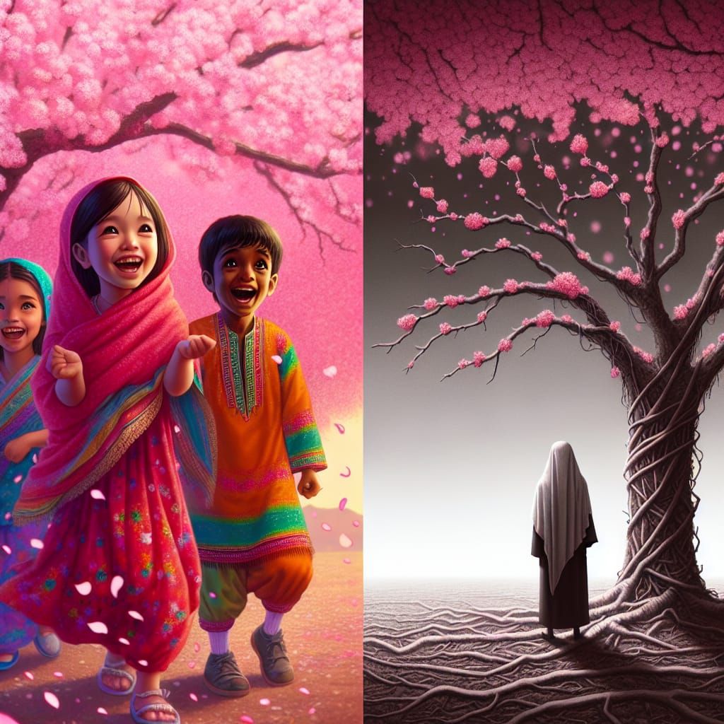 Contrasting Scenes: Blossoming Hope and Barren Loss