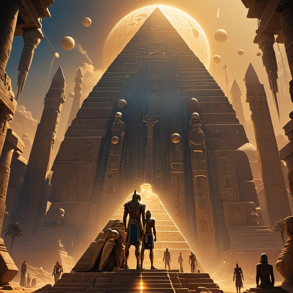 Majestic Pharaoh Overlooks Ancient Pyramid, Fantasy Art