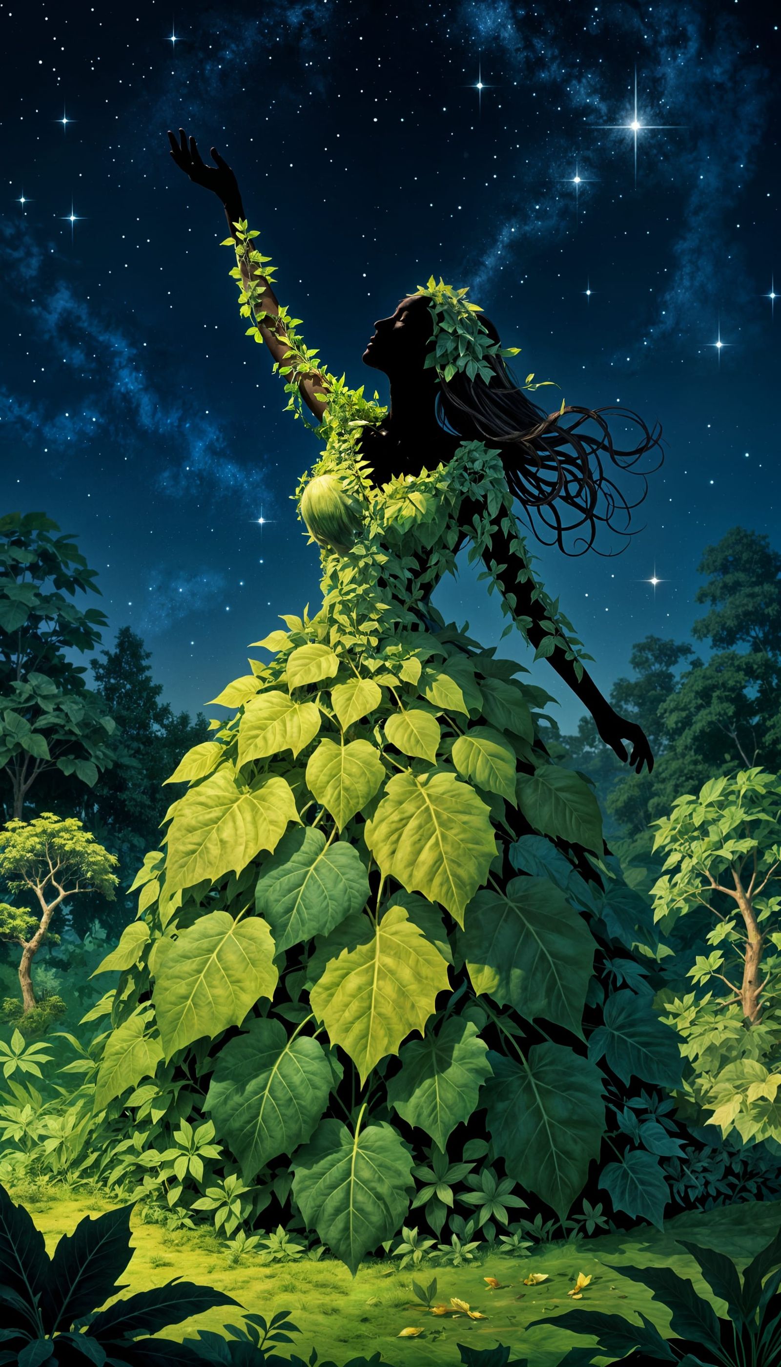 Living Bush Woman Reaching for Starry Sky