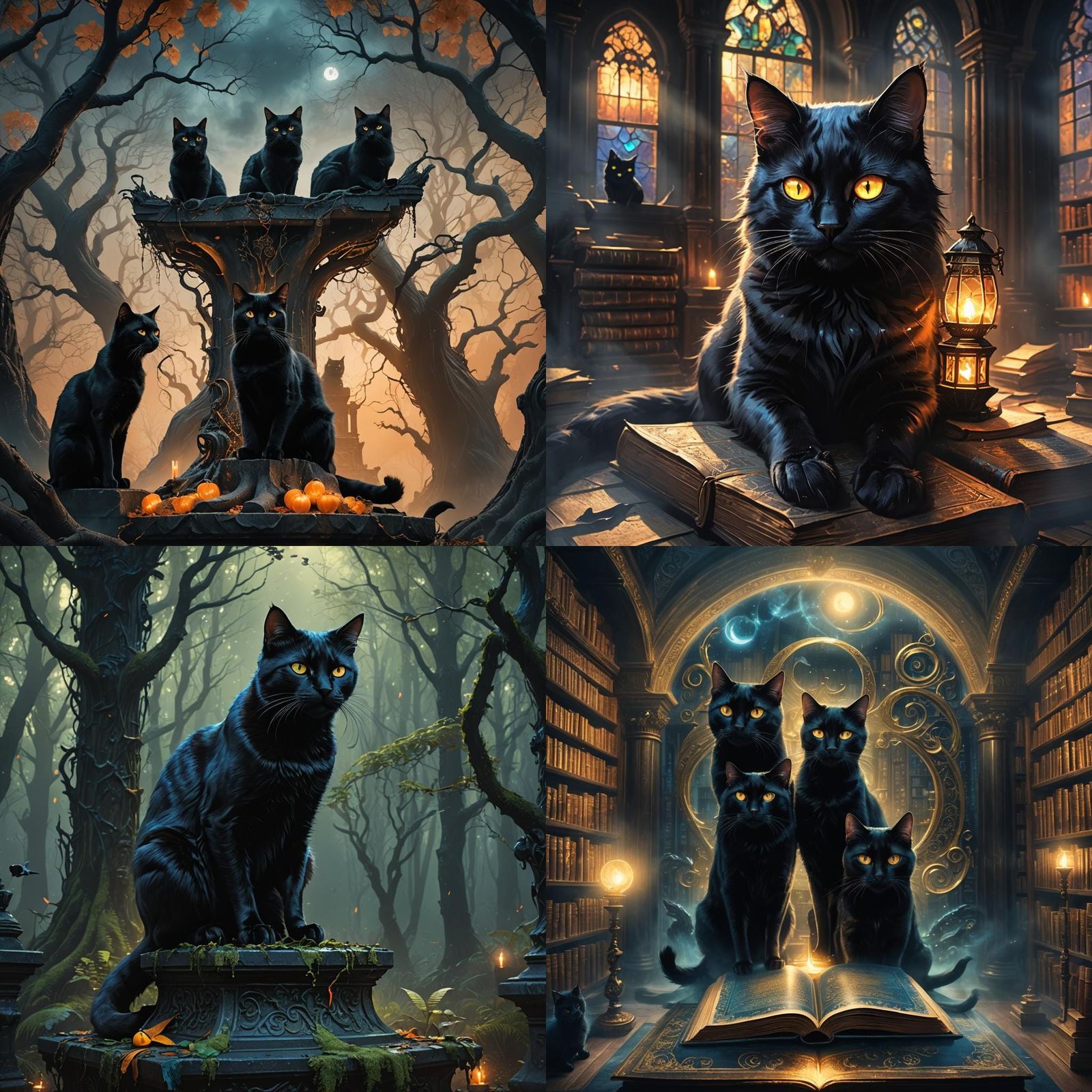 Scary Black Cats in Detailed Matte Painting