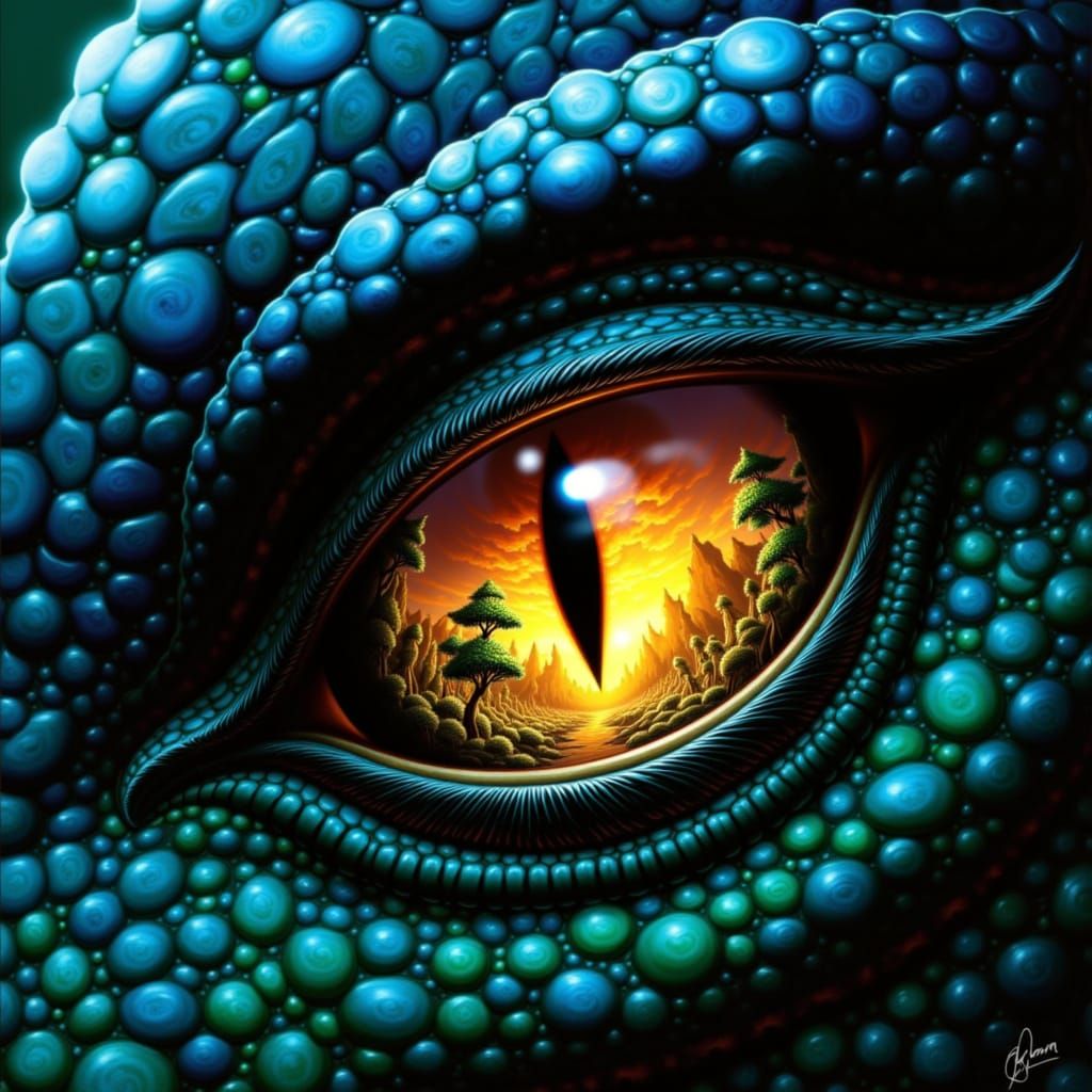 Hyperrealistic Dragon Eye with Fiery Reflection