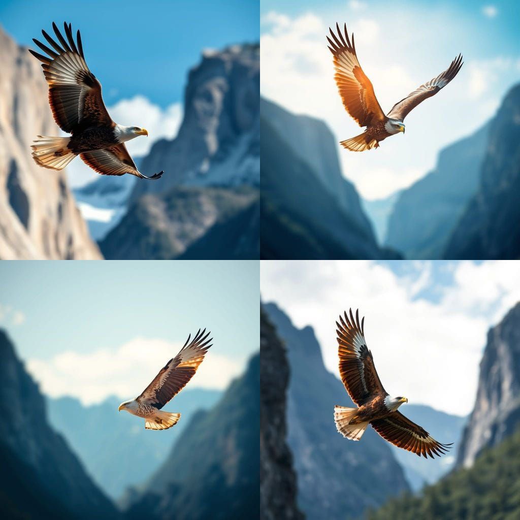 Eagle Soars Between Majestic Mountains in a Sunlit Landscape