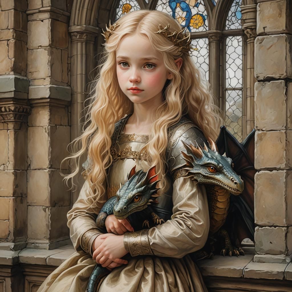 Medieval Girl with Dragon in Gothic Style