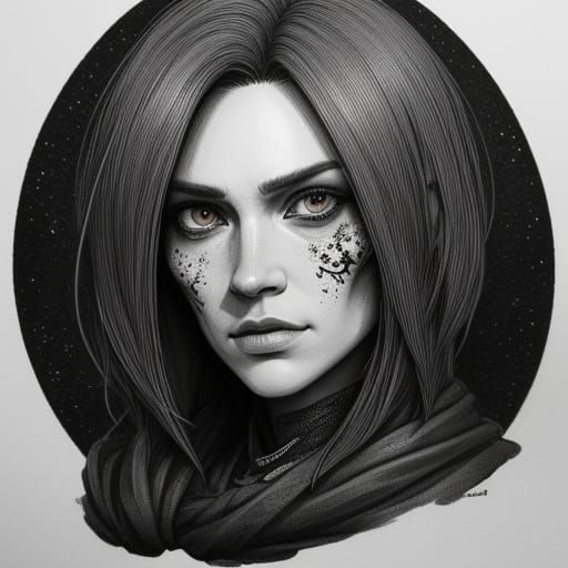 Minecraft Witch Ink Illustration in Fantasy Art Style