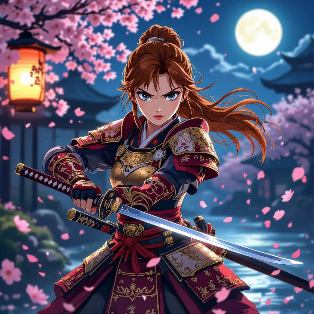 Princess Anna as Fierce Samurai Warrior in Lantern Glow