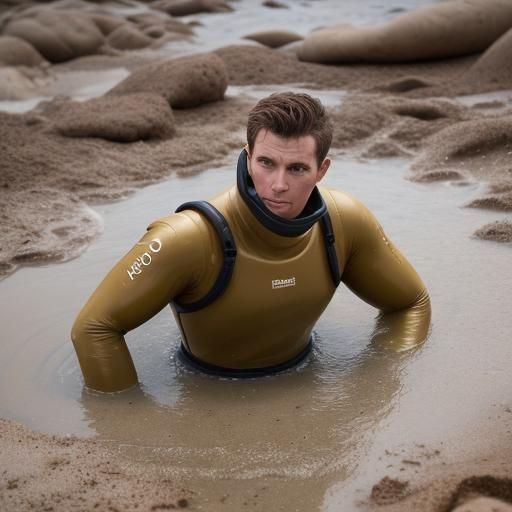Man in Drysuit Sinking in Quicksand