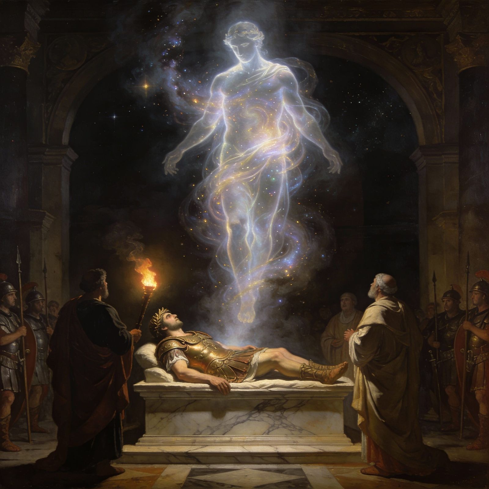 Roman Emperor's Divine Ascension in Painterly Style