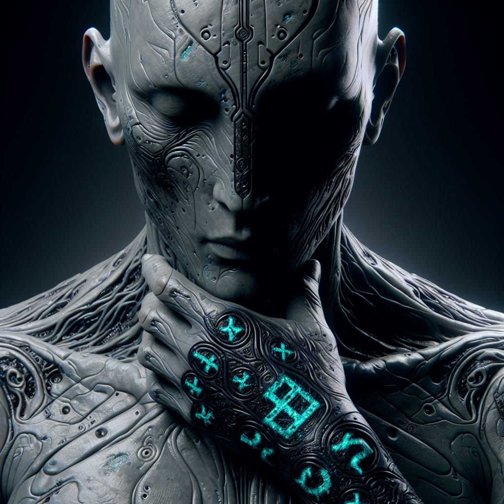 Imposing Invisible Figure with Teal Runes