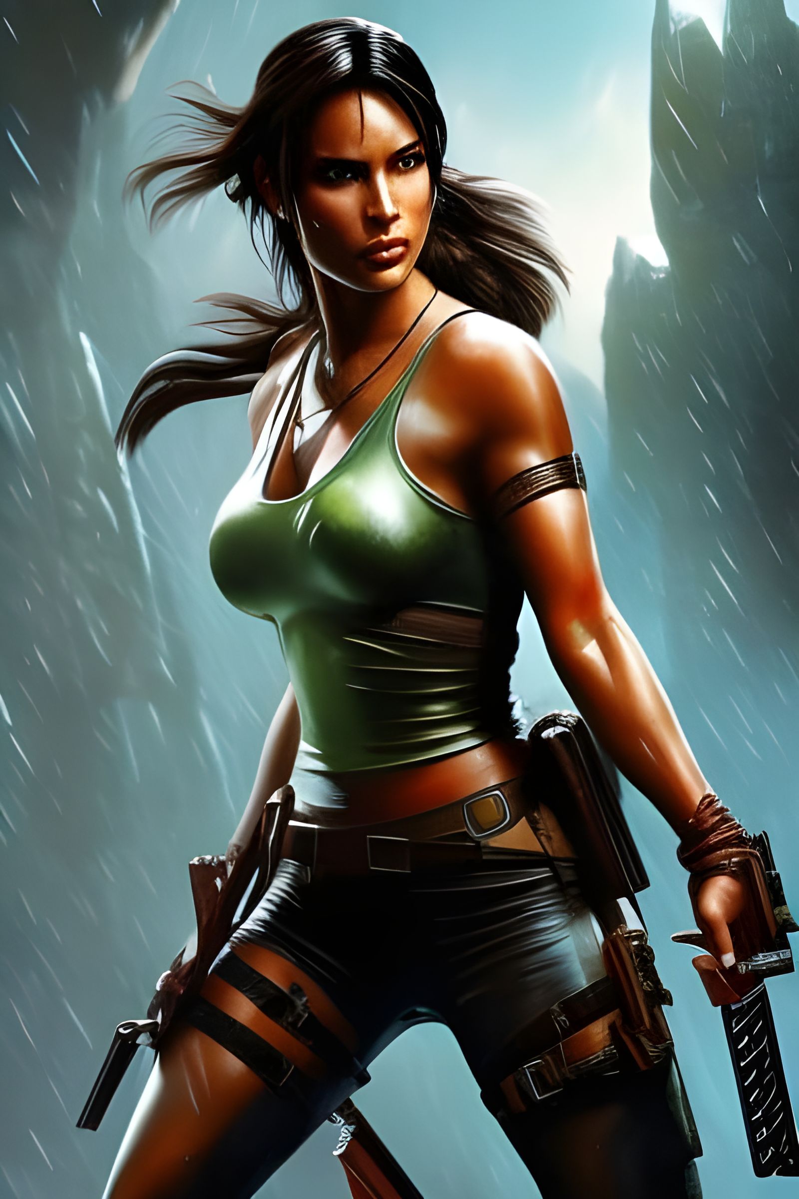 Lara Croft in Magical Rain: Digital Art