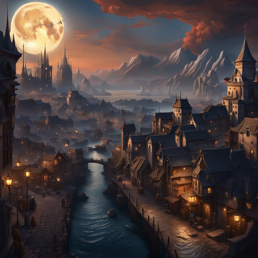 Waterdeep Streets Under Selûne's Gaze: D&D Matte Painting