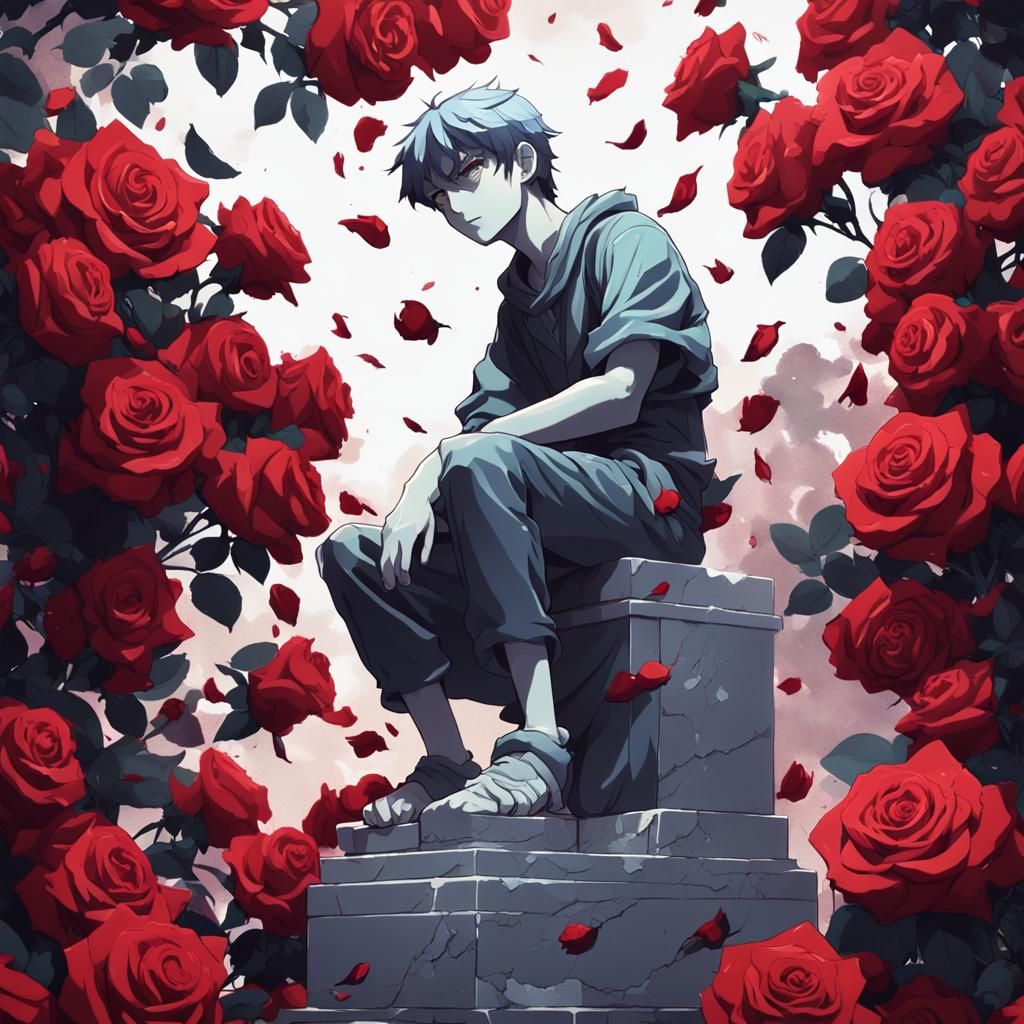 Rose-Adorned Marble Statue of a Teenage Boy