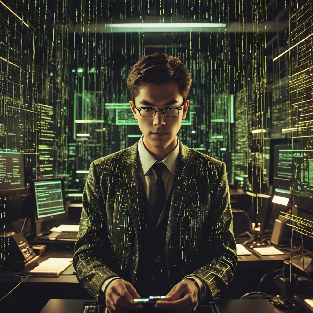 Programmer in Cyberpunk Coding Lair