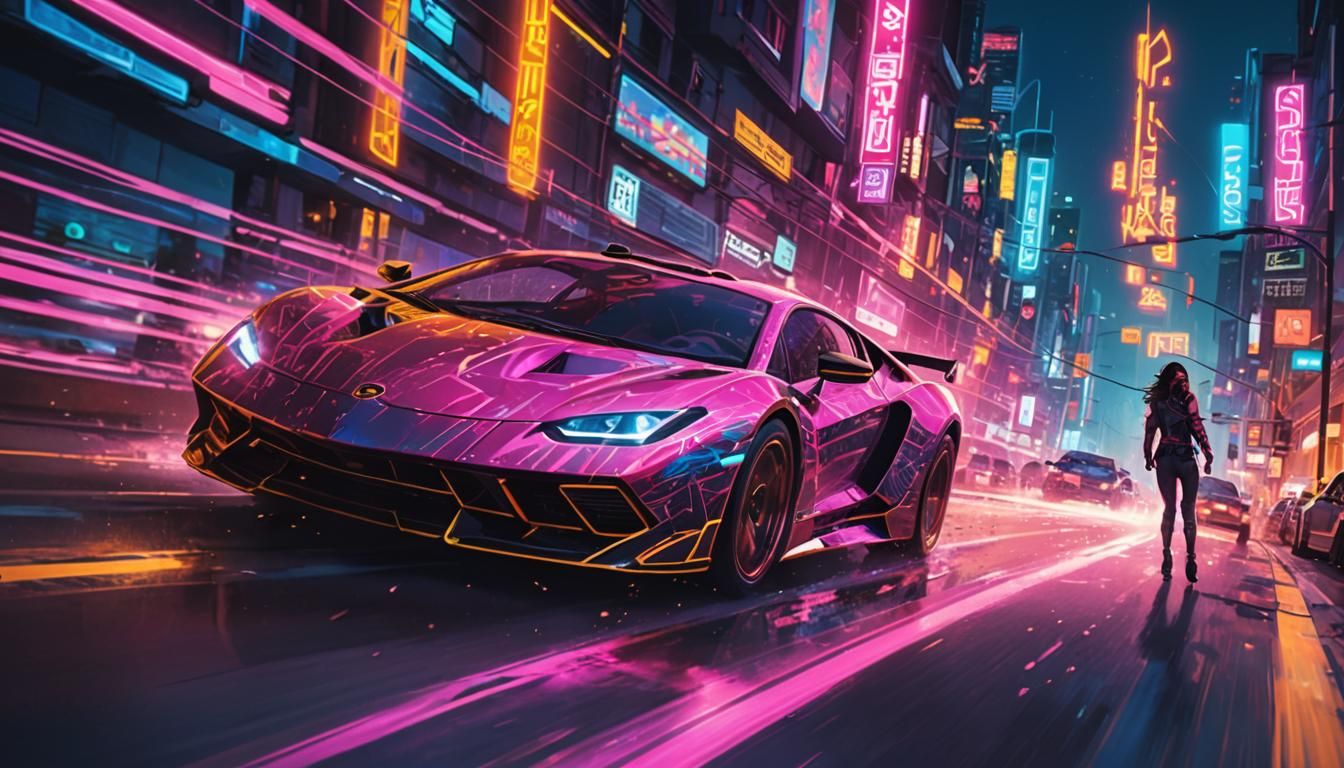 Cyberpunk Car Chase on Neon Highway
