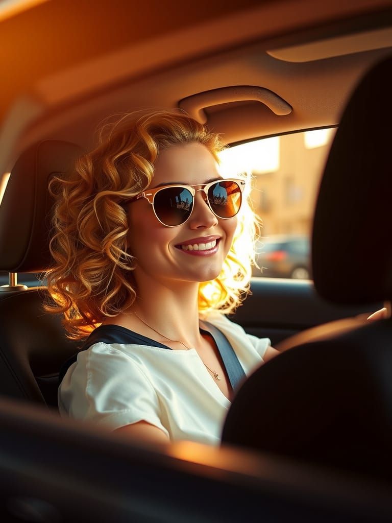 Confident Blonde Driver in Luxurious Modern Car
