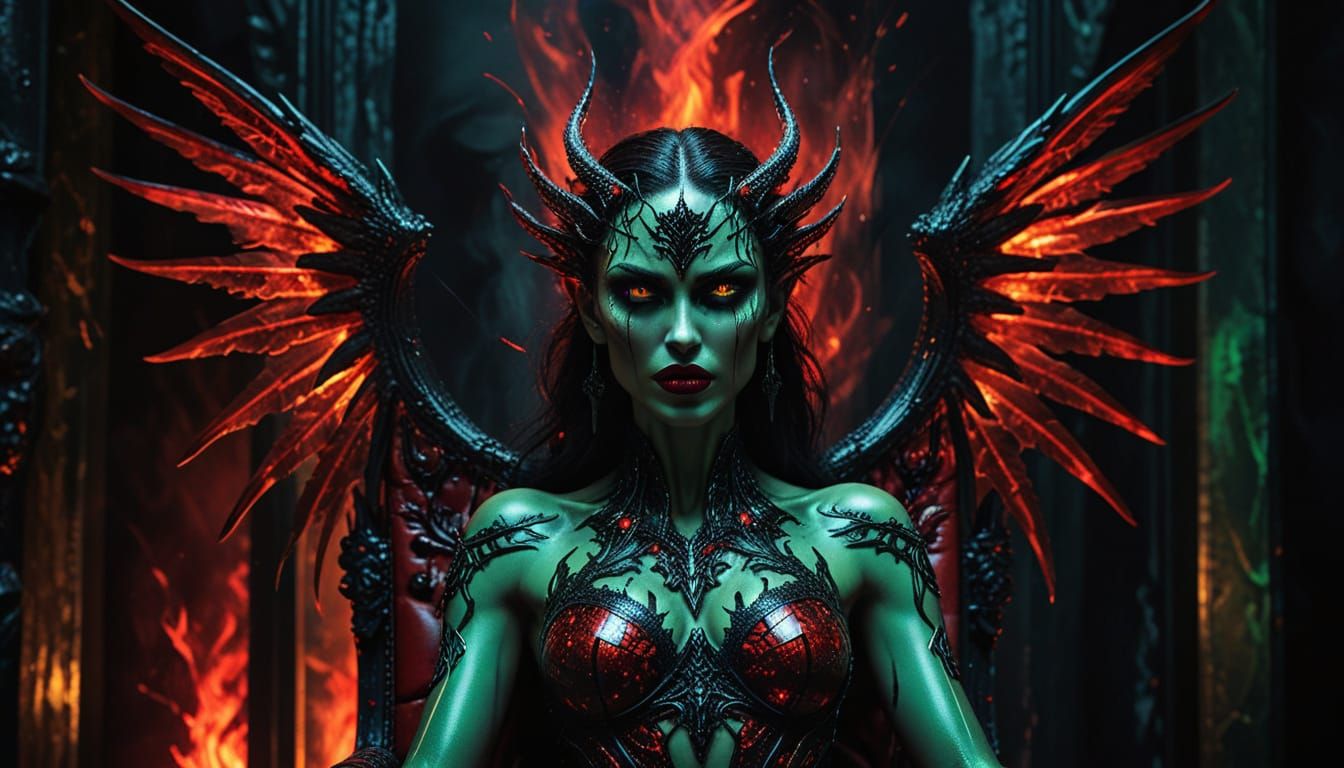 Dark Fantasy Erinyes with Glowing Eyes