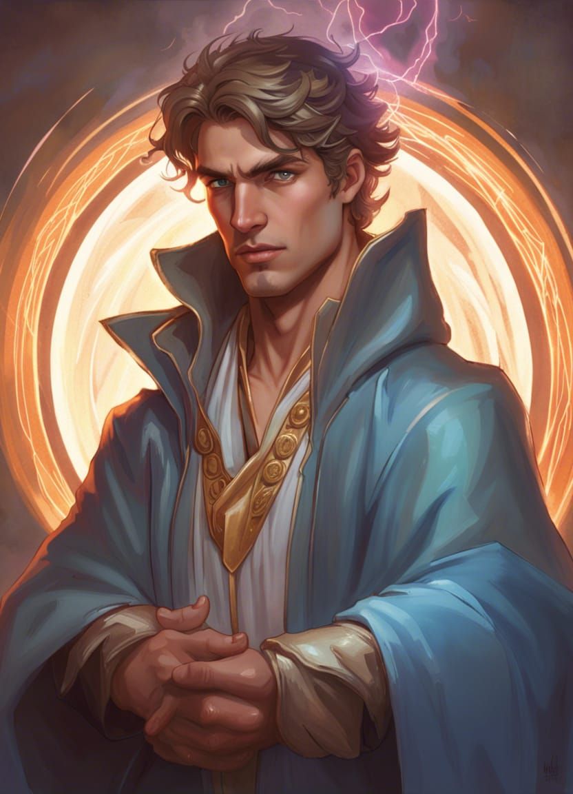 Young Mage Casting Magic in 90s Comic Style