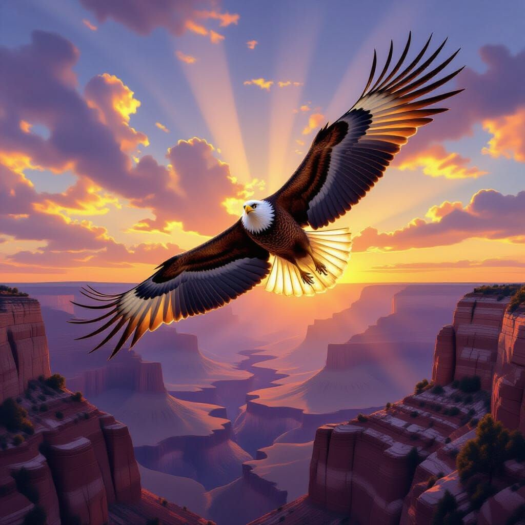 Majestic Eagle Over Grand Canyon at Sunset