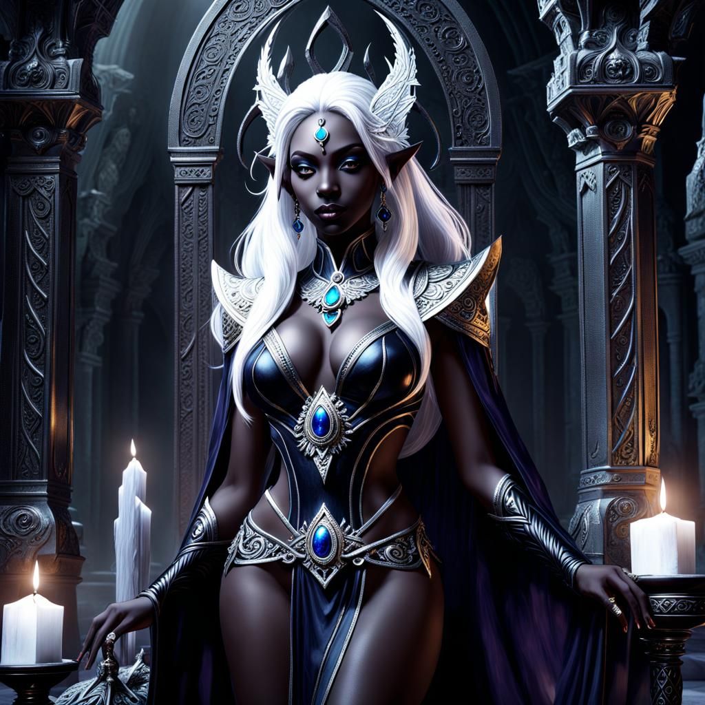 Drow Priestess Conducting Ritual in Obsidian Temple