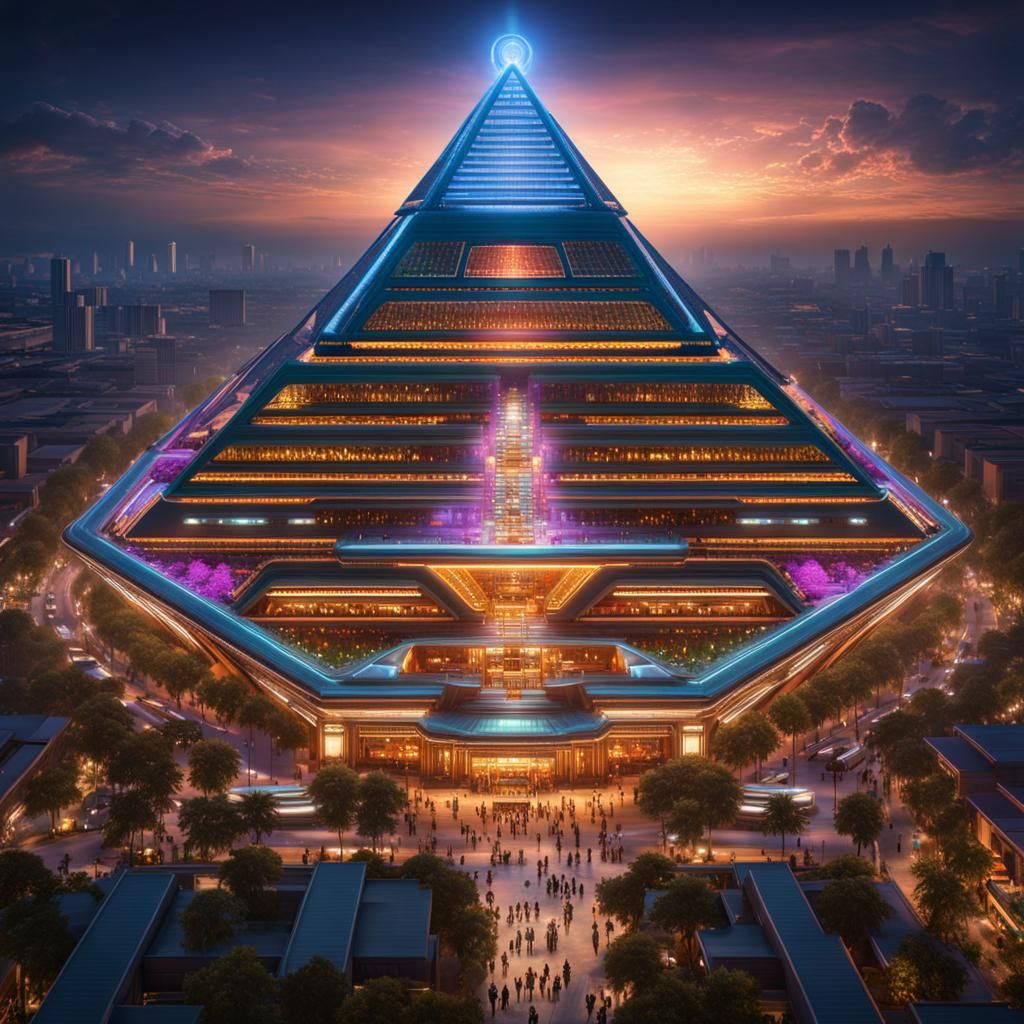 Futuristic Taco Truck Pyramid in Megapolis