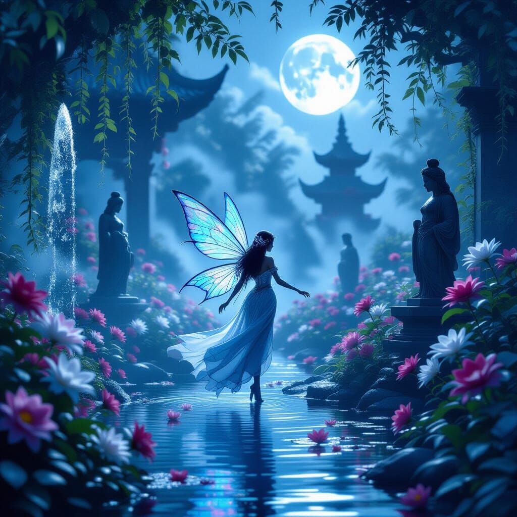 Moonlit Garden with Fairy: Fantasy Concept Art