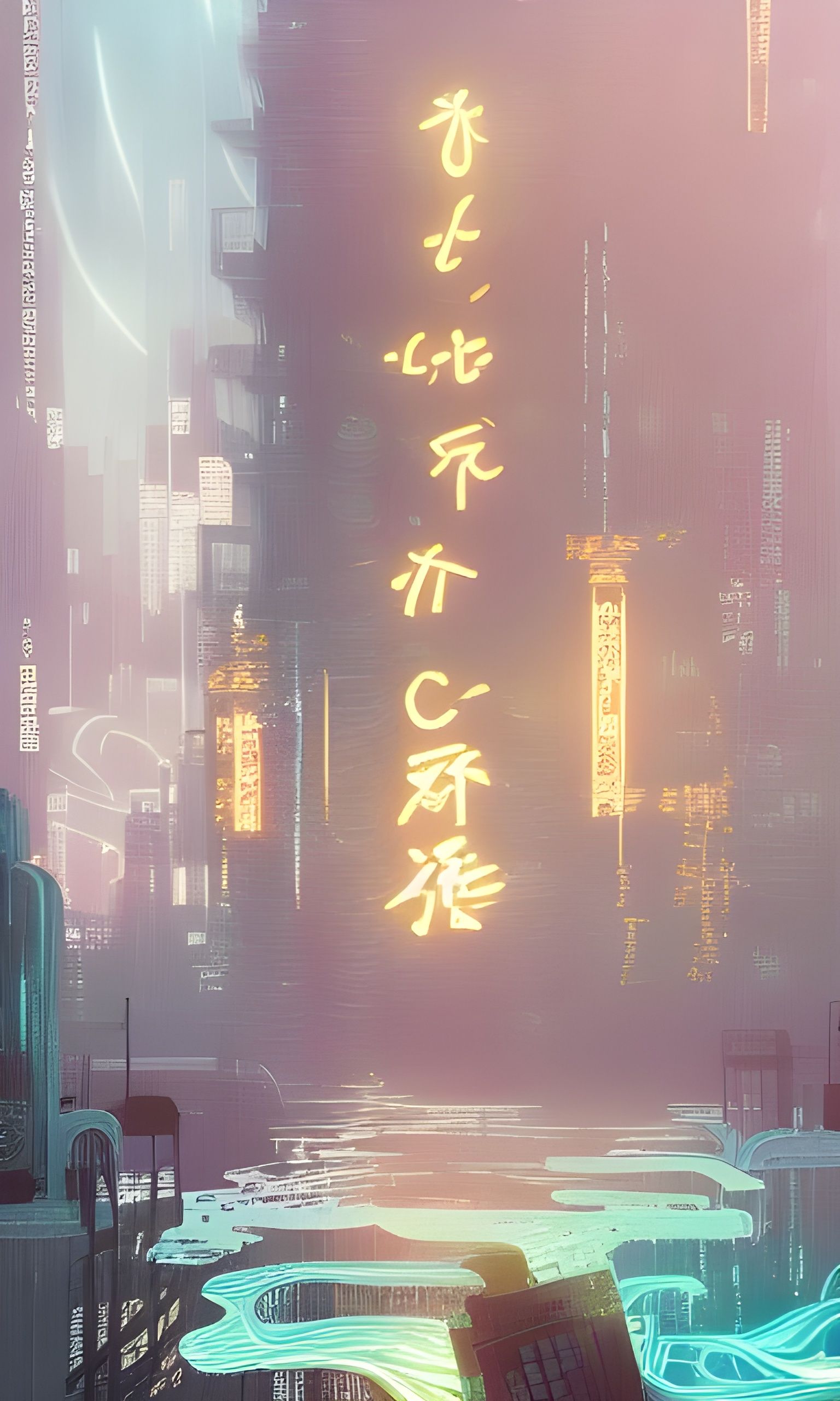 Ace of Cups Tarot in Cyberpunk Anime City