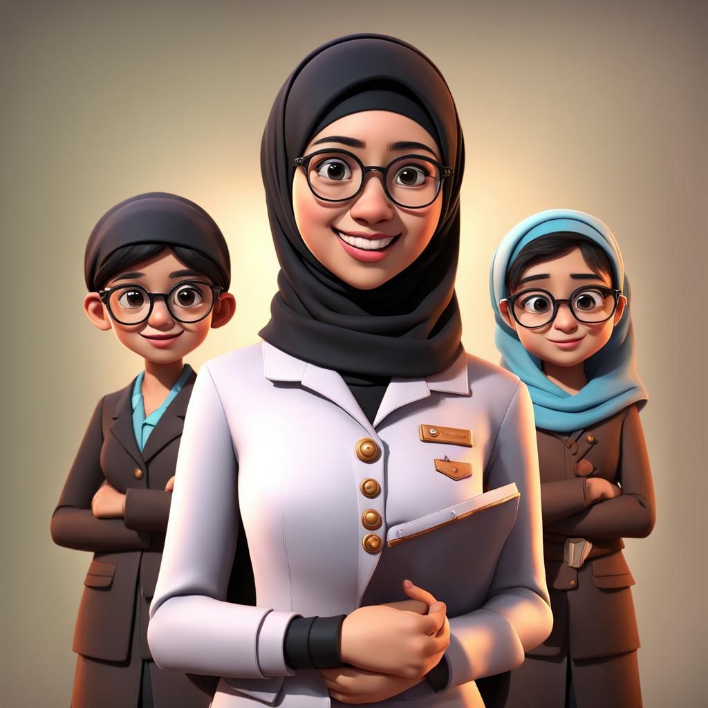Teacher in Hijab and Indonesian Uniform: Pixar-Style 3D Art