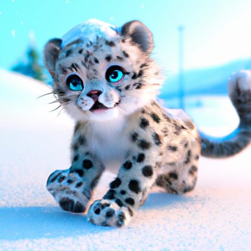 Fluffy Snow Leopard Kitten in Dreamcore CGI