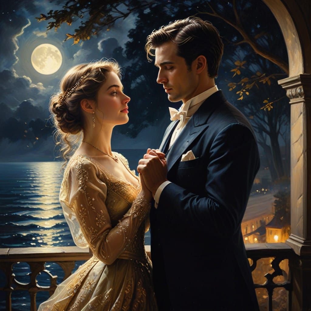Elegant Moonlit Romance in Edwardian Style