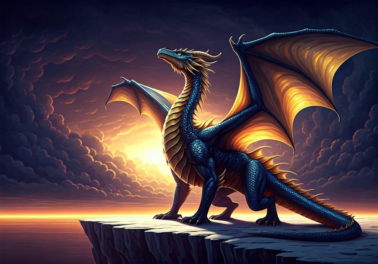Majestic Dragon in Dark Fantasy Style