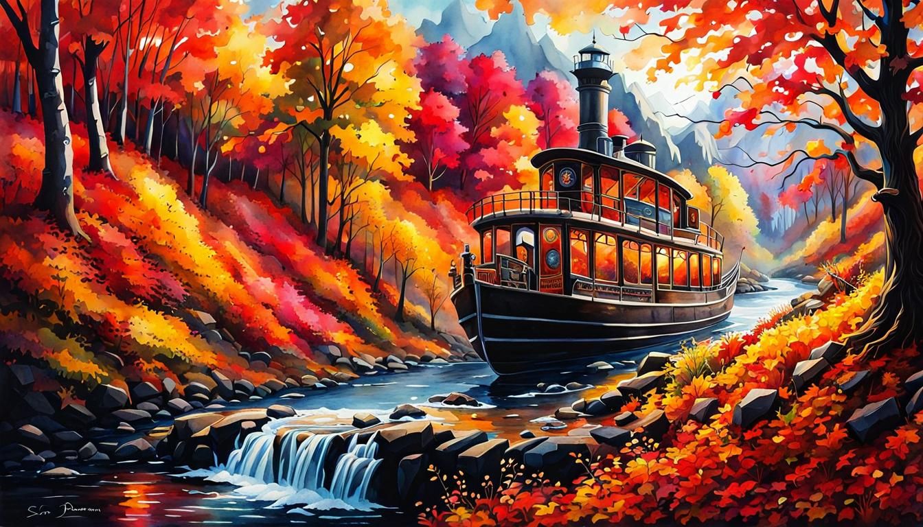 Sci-Fi Steampunk Autumn Dream in Watercolor