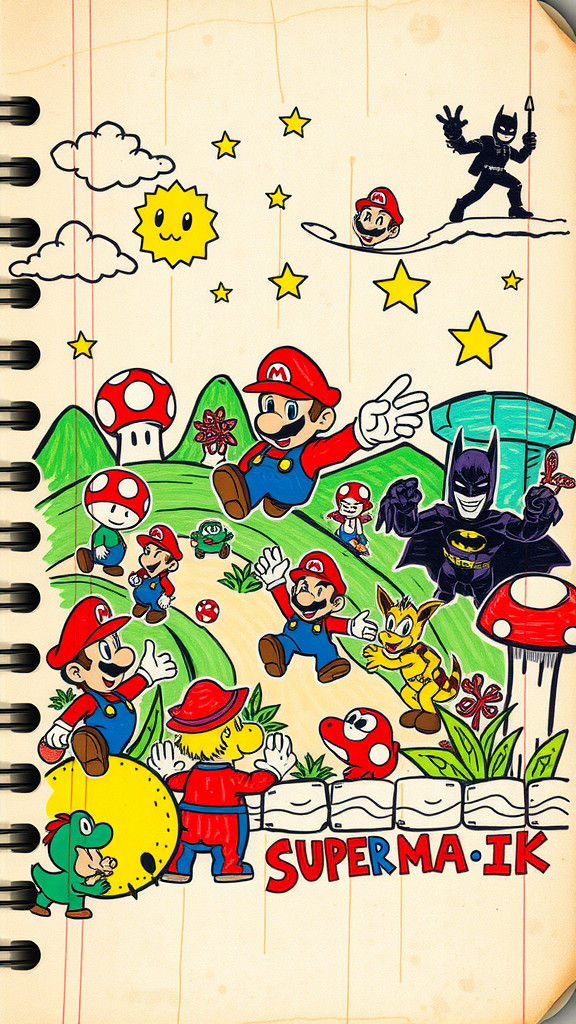 Super Mario Doodle Art Mashup in Graffiti Style