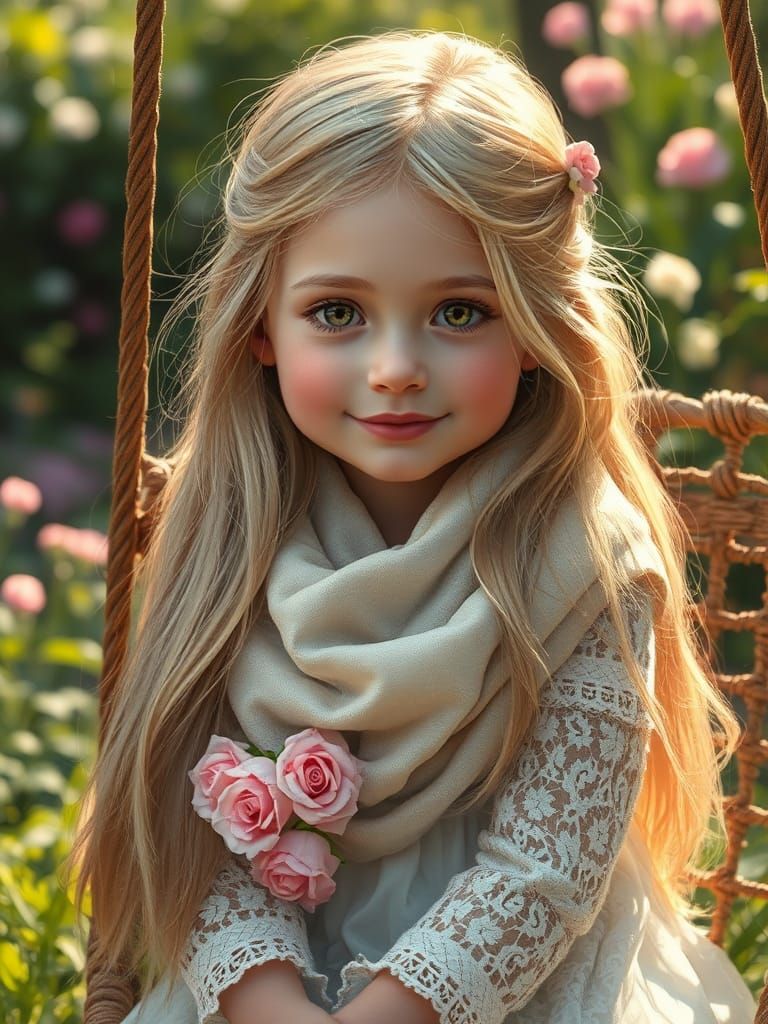 Blonde Girl in Garden, Carne Griffiths-Inspired Painting