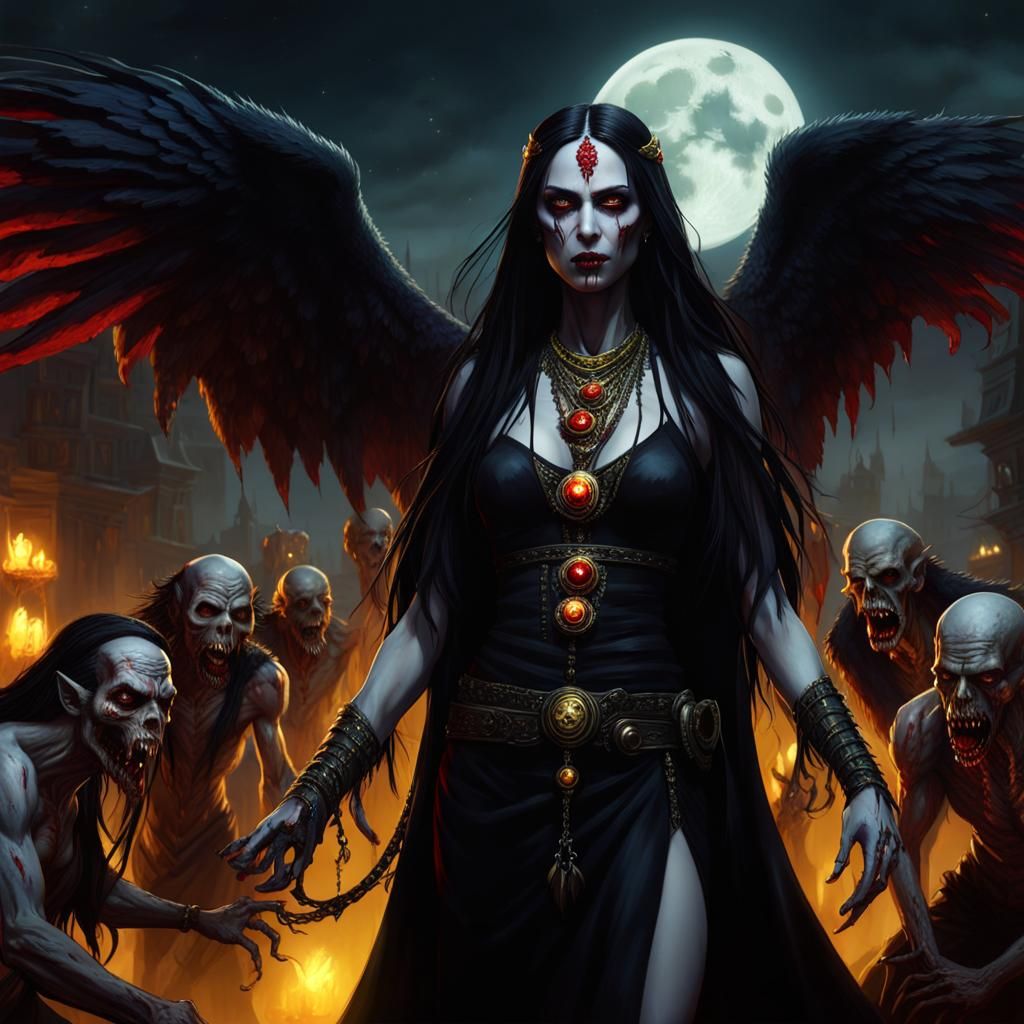 Winged Zombie Priestess in Horror Style