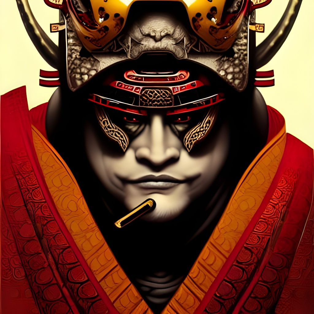 Masked Samurai Portrait in Dark Fantasy Style
