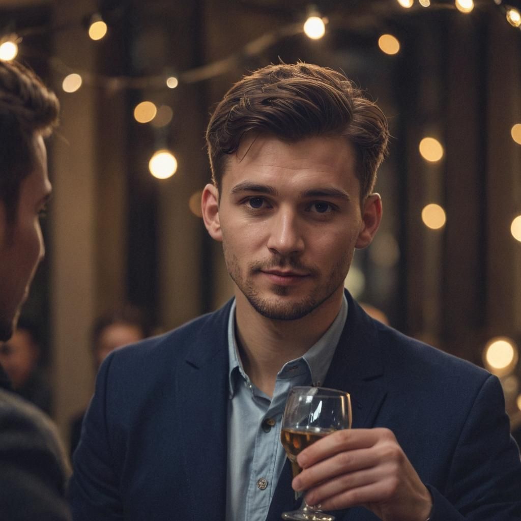 Photorealistic Portrait of Slavic Man Raising a Toast