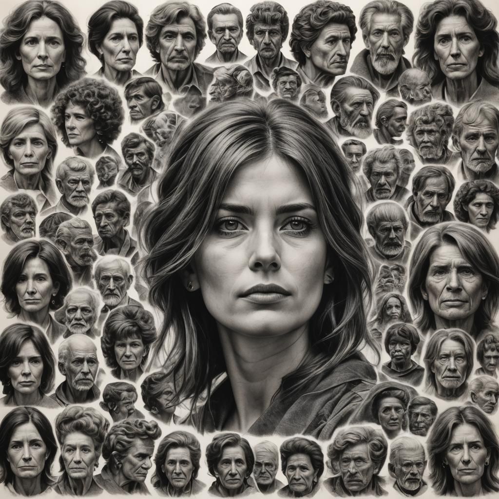 Hyperdetailed Charcoal Drawing of Hairstyle Collection