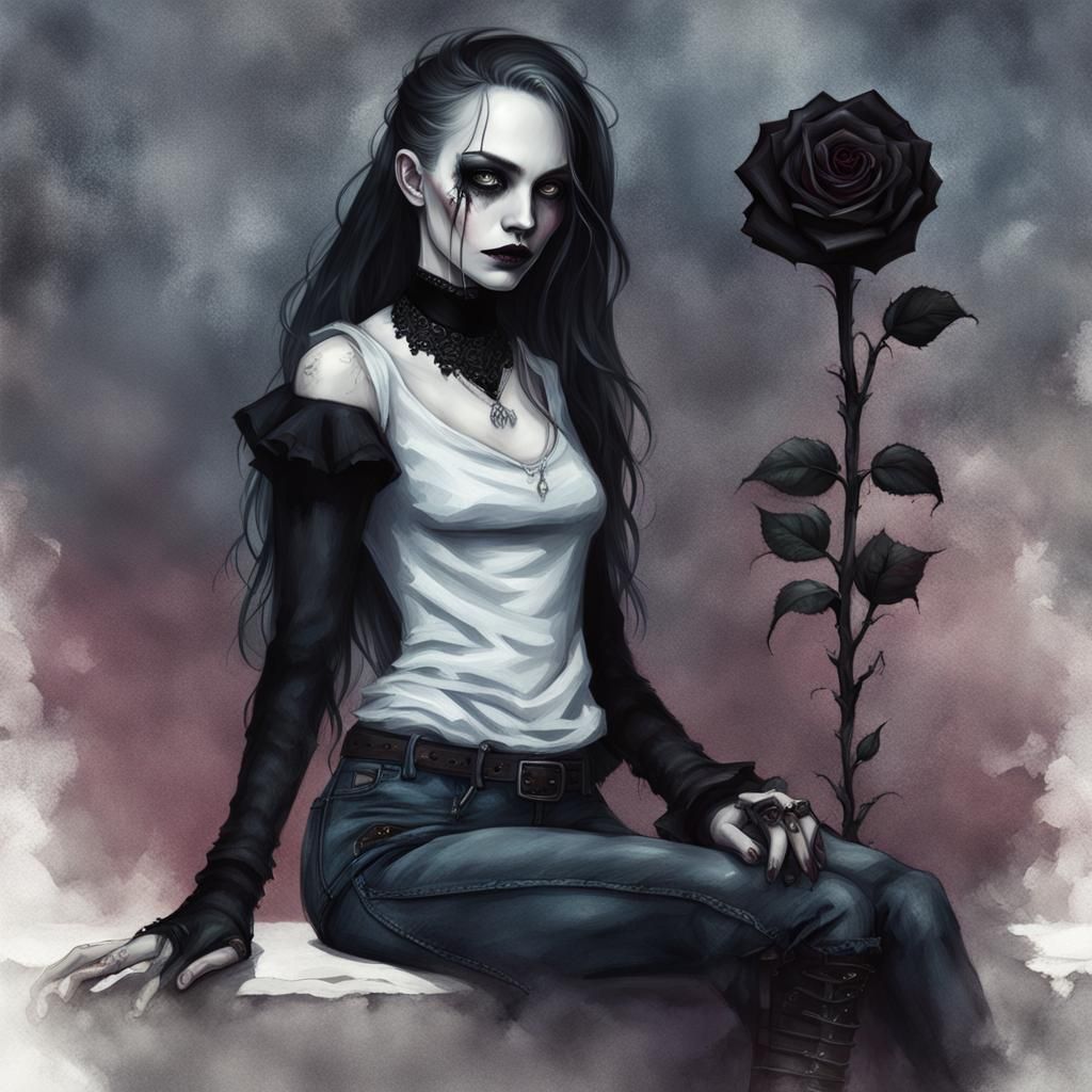 Gothic Woman with Black Rose Concept Art