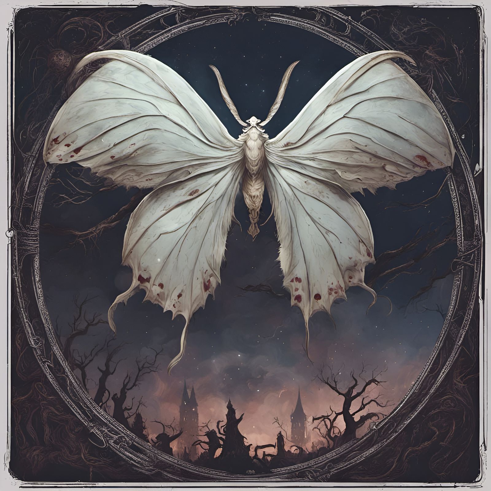 Eldritch Moon Moth Horror in Night Sky