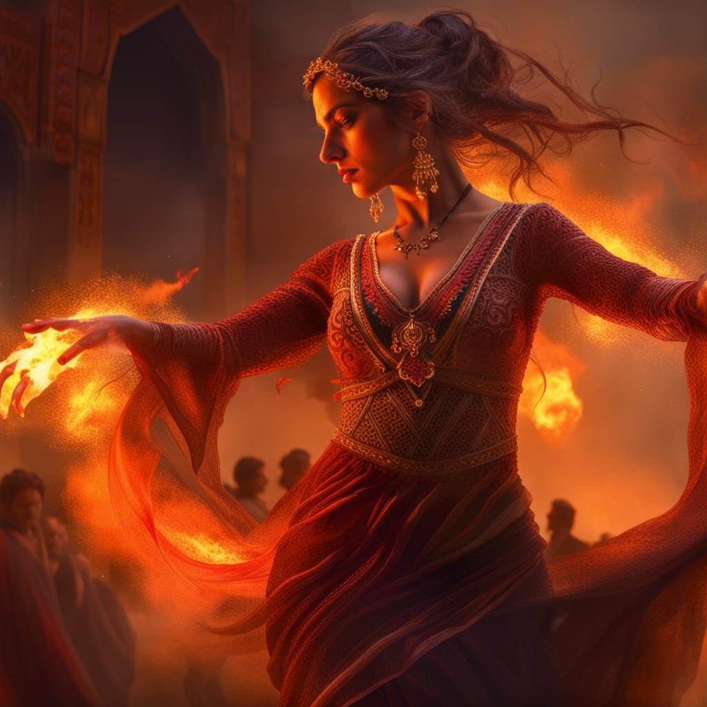 Captivating Fire Dance of a Woman in Fantasy Style