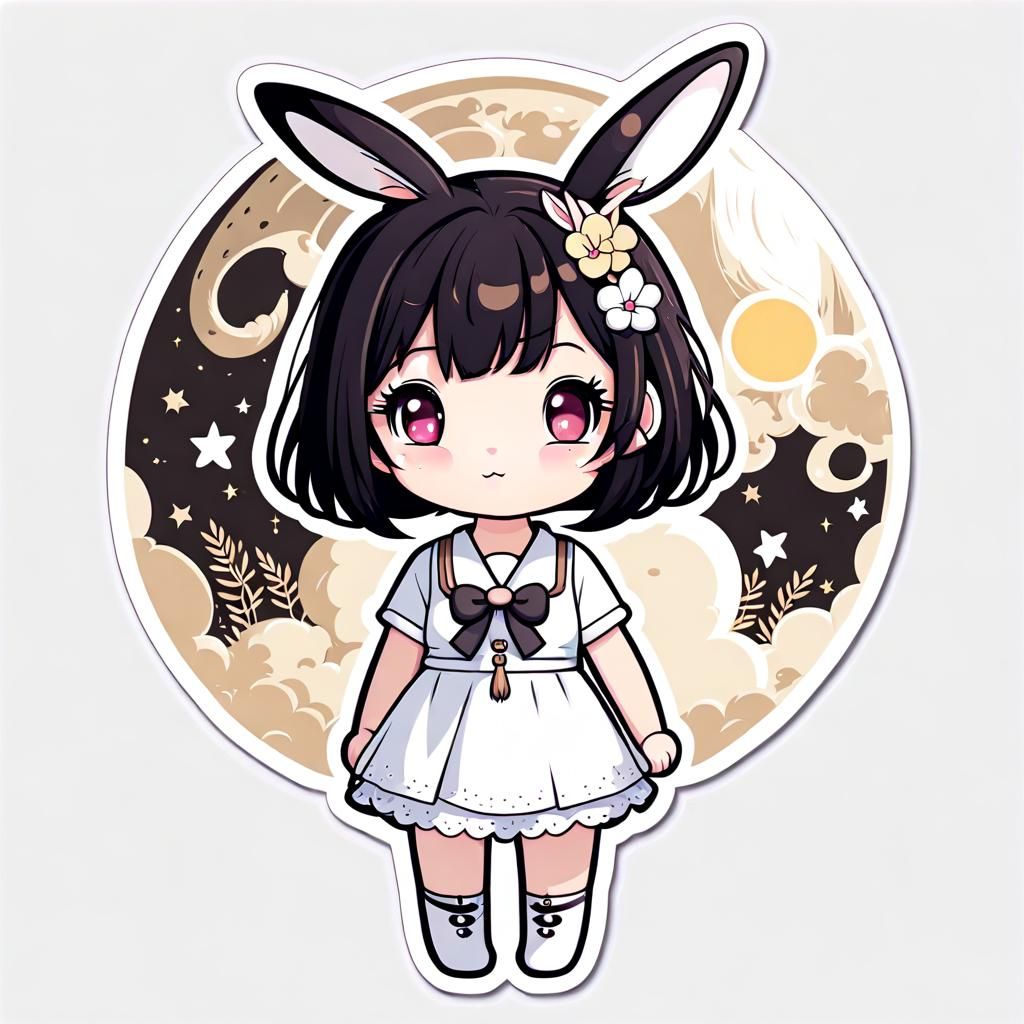 Cute Thai Girl with Rabbit Ears: Kawaii Sticker Art
