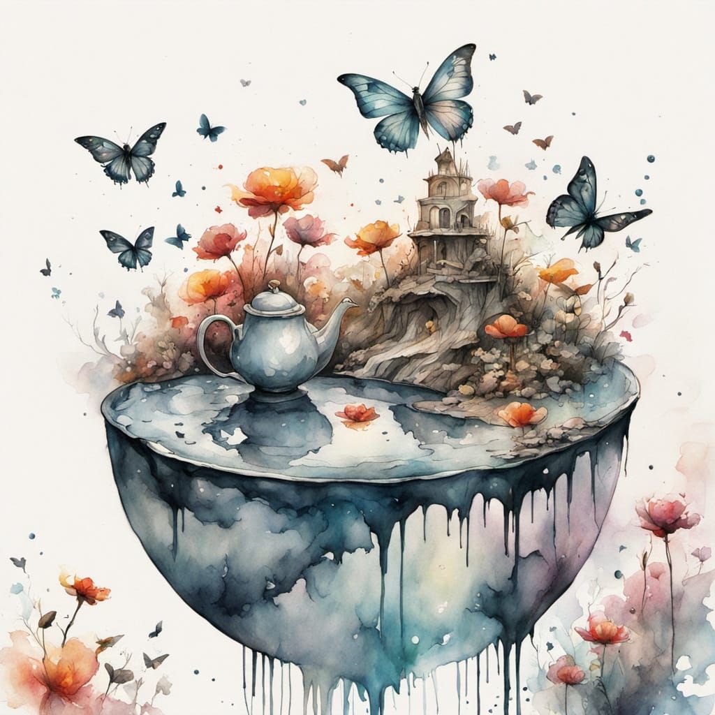 Whimsical Tea Party on a Blooming Planet