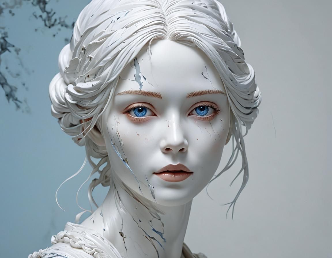 Hyperrealistic Porcelain Woman Portrait in Renaissance Style