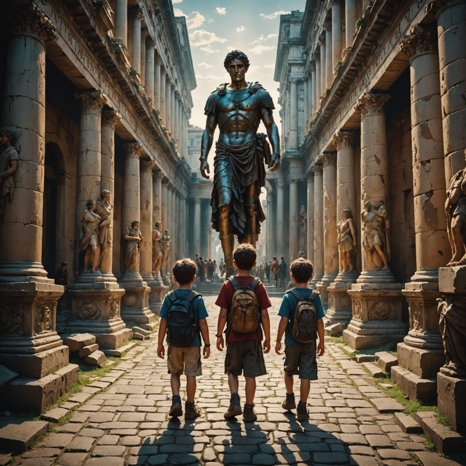 Children Stroll Through Ancient Ruins in a Forgotten Land