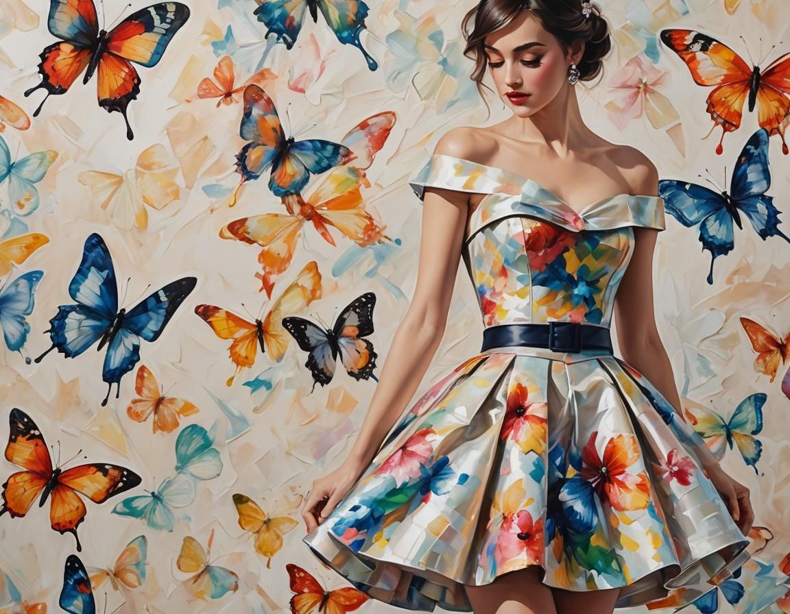 Impressionistic Lady in Peplum with Prismatic Accents