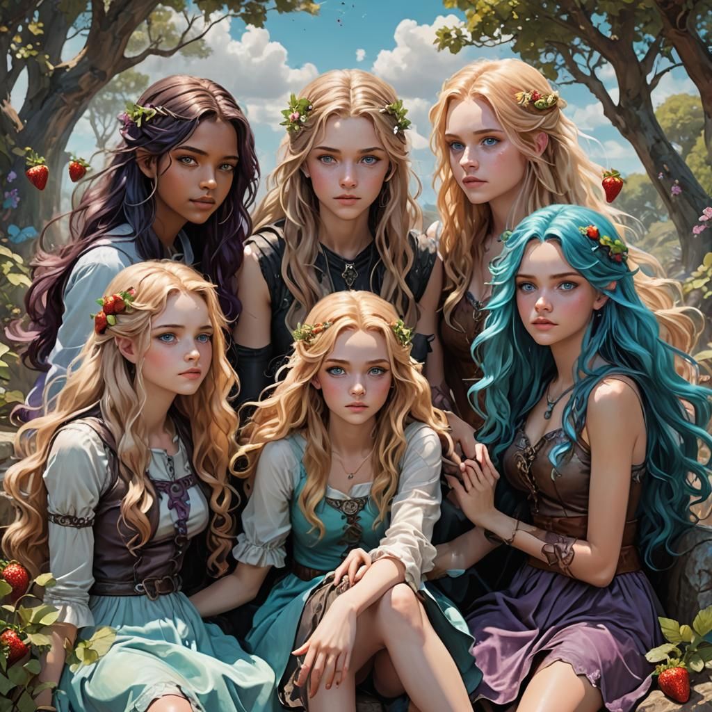 Fantasy Art: Four Teenage Girls in Detailed Matte Painting