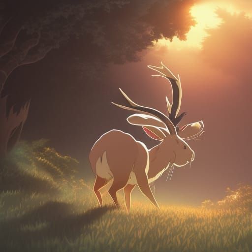 Jackalope in Studio Ghibli Anime Style