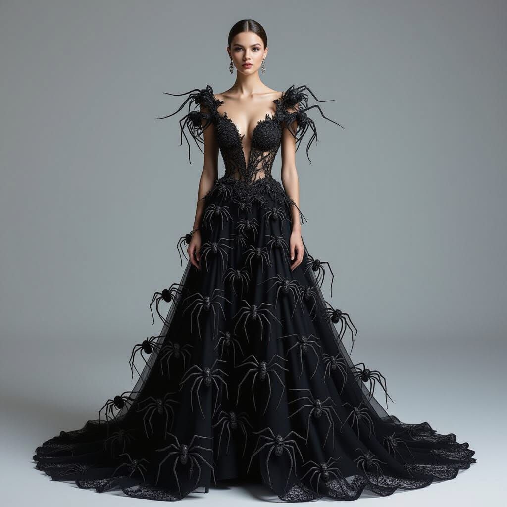Woman in Living Spider Gown, Gothic Elegance