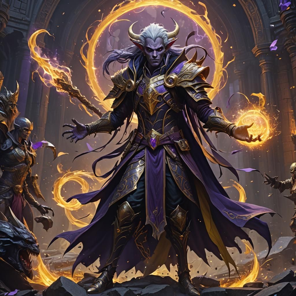 Dark Elf Warlock Casting Eldritch Blast in Dark Fantasy Styl...